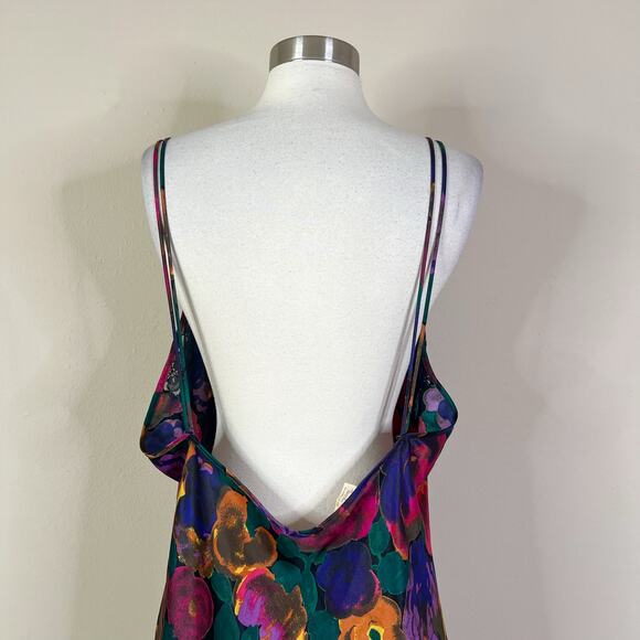 Vintage | 90s Intimate Pleasures Lace Black Colorful Floral Low Back Nightie XL - Picture 9 of 11